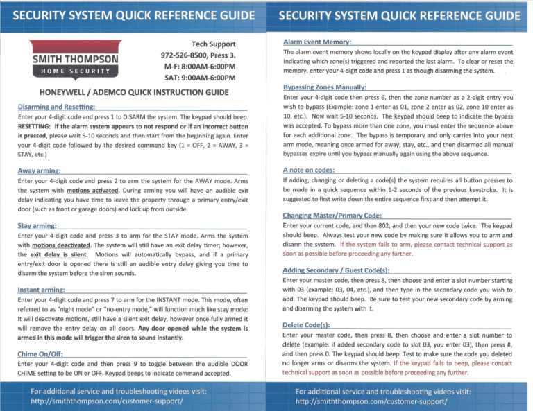 Honeywell User Guide | Smith Thompson Home Security